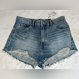 Zara distressed curvy high rise denim jean short cutoff blue 10 new nwt curved